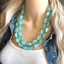 Load image into Gallery viewer, Mint Green Statement Necklace Set, Green jewelry mint green bib chunky necklace, light green necklace, creamy green beaded jewelry