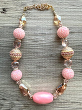 Load image into Gallery viewer, Pink &amp; Gold Chunky Statement Necklace, Pink and gold beaded jewelry, single Strand Bib Necklace, Beaded necklace, RoseGold blush light pink