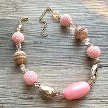 Load image into Gallery viewer, Pink &amp; Gold Chunky Statement Necklace, Pink and gold beaded jewelry, single Strand Bib Necklace, Beaded necklace, RoseGold blush light pink