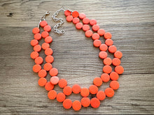 Load image into Gallery viewer, Crisp Harvest Statement Necklace, fall colors Hot Orange Necklace, 2 Strand Statement necklace, vintage wood chunky orange red neon