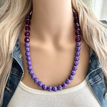 Load image into Gallery viewer, Purple Starlit Statement Necklace, resin chunky single strand jewelry, light purple lavender necklace, silver eggplant thick layering resin