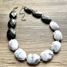 Load image into Gallery viewer, Black &amp; White bleached Statement Necklace, chunky beaded jewelry, neutral necklace, black and white necklace, beaded jewelry, black necklace