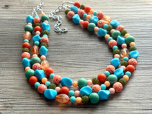 Load image into Gallery viewer, Tropical Seabreeze Painted Beaded Necklace, Colorful Jewelry Chunky statement necklace resin beaded, orange olive green turquoise blue