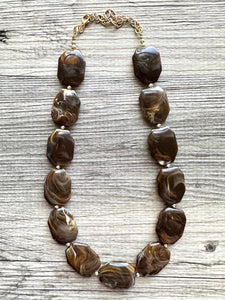 Mocha Fudge Swirl Statement Necklace, Chunky Beaded Necklace, brown beaded necklace, 1 single strand, dark deep OOAK jewelry layering