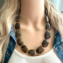 Load image into Gallery viewer, Mocha Fudge Swirl Statement Necklace, Chunky Beaded Necklace, brown beaded necklace, 1 single strand, dark deep OOAK jewelry layering