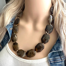 Load image into Gallery viewer, Mocha Fudge Swirl Statement Necklace, Chunky Beaded Necklace, brown beaded necklace, 1 single strand, dark deep OOAK jewelry layering