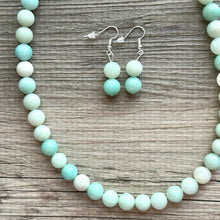 Load image into Gallery viewer, Genuine Green Amazonite Statement Necklace, Chunky 1 Strand Jewelry, silver necklace, thick collar beaded bib glass metal aqua mint gemstone