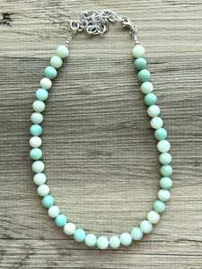 Genuine Green Amazonite Statement Necklace, Chunky 1 Strand Jewelry, silver necklace, thick collar beaded bib glass metal aqua mint gemstone