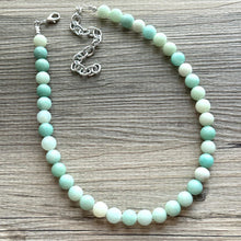 Load image into Gallery viewer, Genuine Green Amazonite Statement Necklace, Chunky 1 Strand Jewelry, silver necklace, thick collar beaded bib glass metal aqua mint gemstone