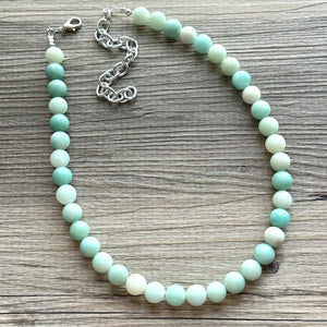 Genuine Green Amazonite Statement Necklace, Chunky 1 Strand Jewelry, silver necklace, thick collar beaded bib glass metal aqua mint gemstone