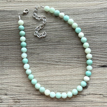 Load image into Gallery viewer, Genuine Green Amazonite Statement Necklace, Chunky 1 Strand Jewelry, silver necklace, thick collar beaded bib glass metal aqua mint gemstone