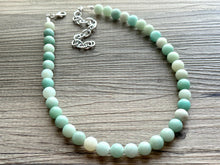 Load image into Gallery viewer, Genuine Green Amazonite Statement Necklace, Chunky 1 Strand Jewelry, silver necklace, thick collar beaded bib glass metal aqua mint gemstone