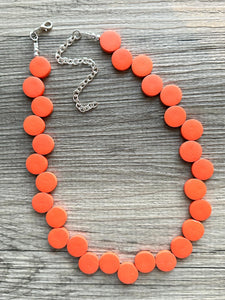 Crisp Harvest Statement Necklace, fall colors Hot Orange Necklace, 1 Strand Statement necklace, vintage wood chunky orange red neon