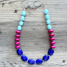 Load image into Gallery viewer, Bejeweled Purple 1 Strand Necklace, blue Necklace, pink aqua jewelry, magenta chunky statement necklace OOAK, emerald turquoise