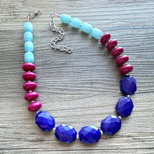 Load image into Gallery viewer, Bejeweled Purple 1 Strand Necklace, blue Necklace, pink aqua jewelry, magenta chunky statement necklace OOAK, emerald turquoise