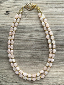 Double Strand Rose Quartz Necklace, gold Statement Jewelry, gemstone necklace, layering bridesmaid, everyday crystal jewelry formal