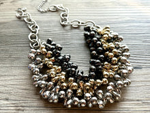 Load image into Gallery viewer, Metallic Goddess chunky statement necklace, big beaded jewelry, gifts for women bib jewelry Multi-Strand gold silver black new years eve