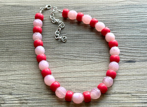 Hot Pink & Blush Pink Chunky Statement Necklace, Big beaded jewelry, single strand Statement Necklace, chunky pink bib jewelry