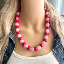 Load image into Gallery viewer, Hot Pink &amp; Blush Pink Chunky Statement Necklace, Big beaded jewelry, single strand Statement Necklace, chunky pink bib jewelry