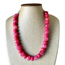 Load image into Gallery viewer, Hot Pink Chunky Statement Necklace, Big beaded jewelry, single strand Statement Necklace, chunky pink bib magenta lipstick resin