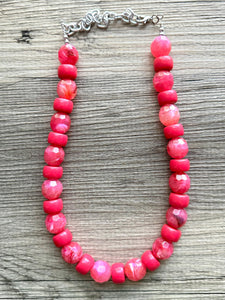 Hot Pink Chunky Statement Necklace, Big beaded jewelry, single strand Statement Necklace, chunky pink bib magenta lipstick resin