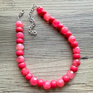 Hot Pink Chunky Statement Necklace, Big beaded jewelry, single strand Statement Necklace, chunky pink bib magenta lipstick resin