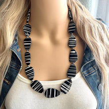 Load image into Gallery viewer, Black &amp; White Chunky Statement Necklace single Strand Beaded jewelry, bridesmaid bib wedding, white bubble necklace resin