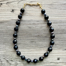 Load image into Gallery viewer, Long Black Pearl &amp; Glass Beaded Statement Necklace, Chunky 1 Strand Jewelry, layering long bib beaded thick collar bead round bubblegum