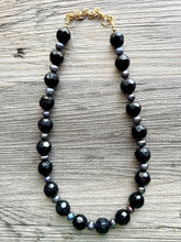 Load image into Gallery viewer, Long Black Pearl &amp; Glass Beaded Statement Necklace, Chunky 1 Strand Jewelry, layering long bib beaded thick collar bead round bubblegum