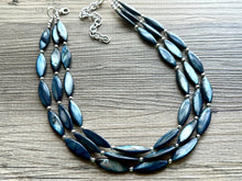 Load image into Gallery viewer, Chunky Multi Strand Blue Shell Statement Necklace, deep blue oval beaded jewelry, shell necklace, blue jewelry necklace dark blue