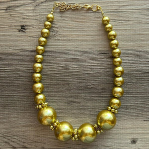 Golden Pearl Statement Necklace jewelry, chunky pearl champagne bib chunky necklace, brown bubble necklace 1 strand thick