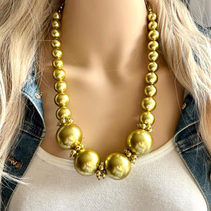 Golden Pearl Statement Necklace jewelry, chunky pearl champagne bib chunky necklace, brown bubble necklace 1 strand thick