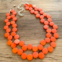 Load image into Gallery viewer, Crisp Harvest Statement Necklace, fall colors Hot Orange Necklace, 2 Strand Statement necklace, vintage wood chunky orange red neon