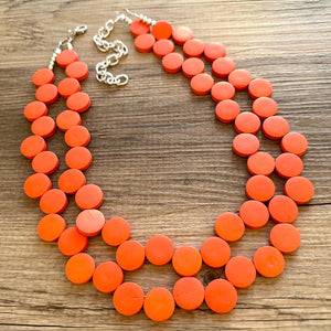 Crisp Harvest Statement Necklace, fall colors Hot Orange Necklace, 2 Strand Statement necklace, vintage wood chunky orange red neon