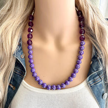 Load image into Gallery viewer, Purple Starlit Statement Necklace, resin chunky single strand jewelry, light purple lavender necklace, silver eggplant thick layering resin