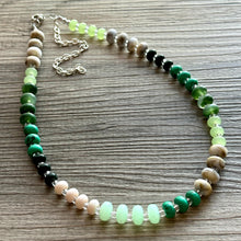 Load image into Gallery viewer, Cucumber Mojito Green beaded statement necklace, single strand necklace, light green jewelry, big bead jewelry, grass necklace jewelry