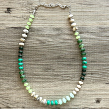 Load image into Gallery viewer, Cucumber Mojito Green beaded statement necklace, single strand necklace, light green jewelry, big bead jewelry, grass necklace jewelry