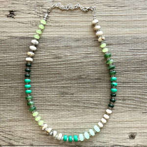 Cucumber Mojito Green beaded statement necklace, single strand necklace, light green jewelry, big bead jewelry, grass necklace jewelry