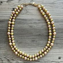 Load image into Gallery viewer, Gold &amp; Champagne Statement Necklace, Pearl jewelry, 2 strand bib chunky necklace, yellow double strand golden bubble formal dressy