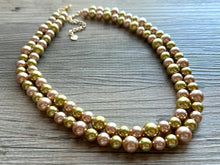 Load image into Gallery viewer, Gold &amp; Champagne Statement Necklace, Pearl jewelry, 2 strand bib chunky necklace, yellow double strand golden bubble formal dressy