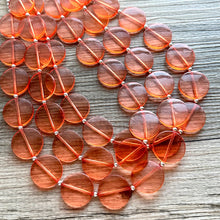 Load image into Gallery viewer, Orange Translucent Chunky Statement Necklace, Big beaded jewelry, triple Strand thick jewelry, red-orange bridesmaid wedding resin beads