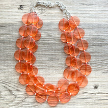 Load image into Gallery viewer, Orange Translucent Chunky Statement Necklace, Big beaded jewelry, triple Strand thick jewelry, red-orange bridesmaid wedding resin beads