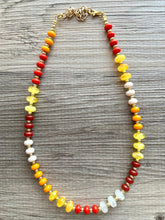 Load image into Gallery viewer, Fall Colors Statement Necklace, Single Strand Necklace, Orange red necklace, vacation white maroon yellow