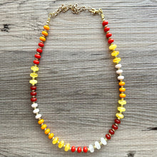 Load image into Gallery viewer, Fall Colors Statement Necklace, Single Strand Necklace, Orange red necklace, vacation white maroon yellow