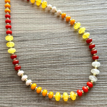 Load image into Gallery viewer, Fall Colors Statement Necklace, Single Strand Necklace, Orange red necklace, vacation white maroon yellow