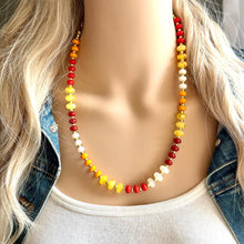 Load image into Gallery viewer, Fall Colors Statement Necklace, Single Strand Necklace, Orange red necklace, vacation white maroon yellow