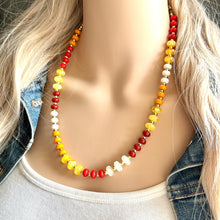 Load image into Gallery viewer, Fall Colors Statement Necklace, Single Strand Necklace, Orange red necklace, vacation white maroon yellow