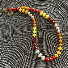 Load image into Gallery viewer, Fall Colors Statement Necklace, Single Strand Necklace, Orange red necklace, vacation white maroon yellow