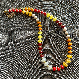 Fall Colors Statement Necklace, Single Strand Necklace, Orange red necklace, vacation white maroon yellow