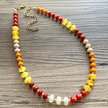 Load image into Gallery viewer, Fall Colors Statement Necklace, Single Strand Necklace, Orange red necklace, vacation white maroon yellow